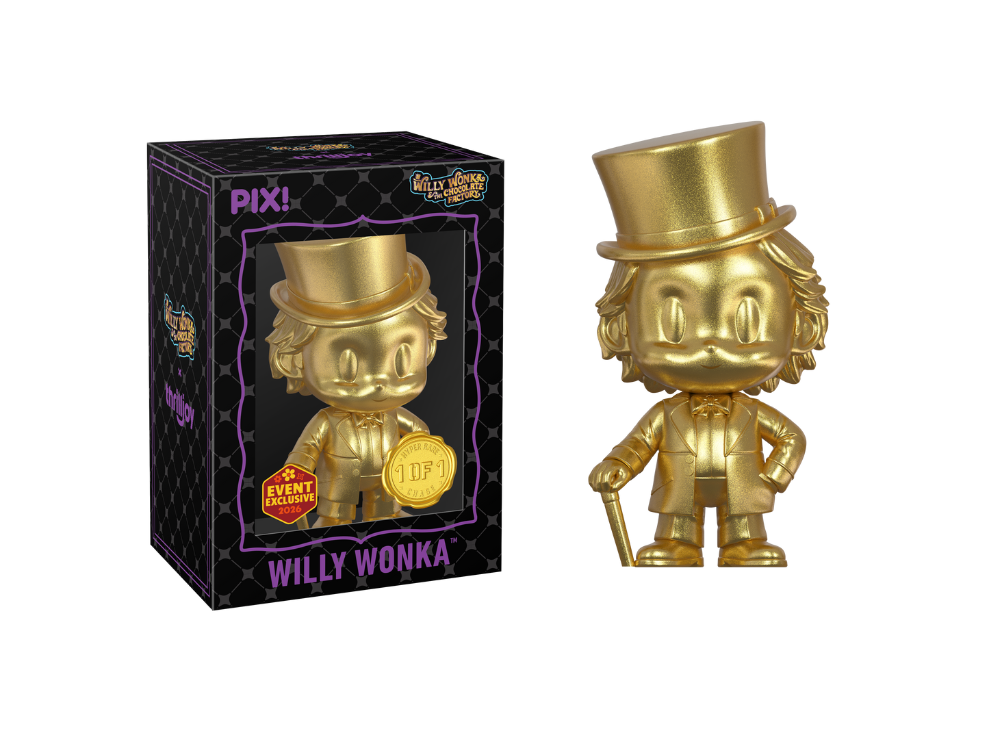 Willy Wonka & the Chocolate Factory, Willy Wonka gold 1 of 1 Collectible, Out of Box